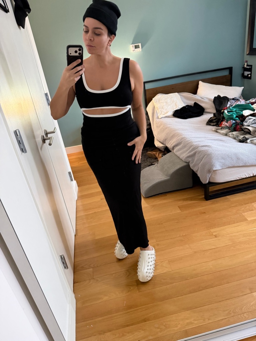 H&M Black Maxi Skirt with White Trim Cutout